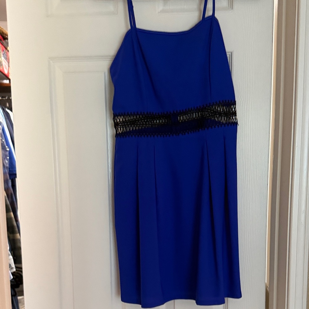 Blue Dress with Black Lace Detail